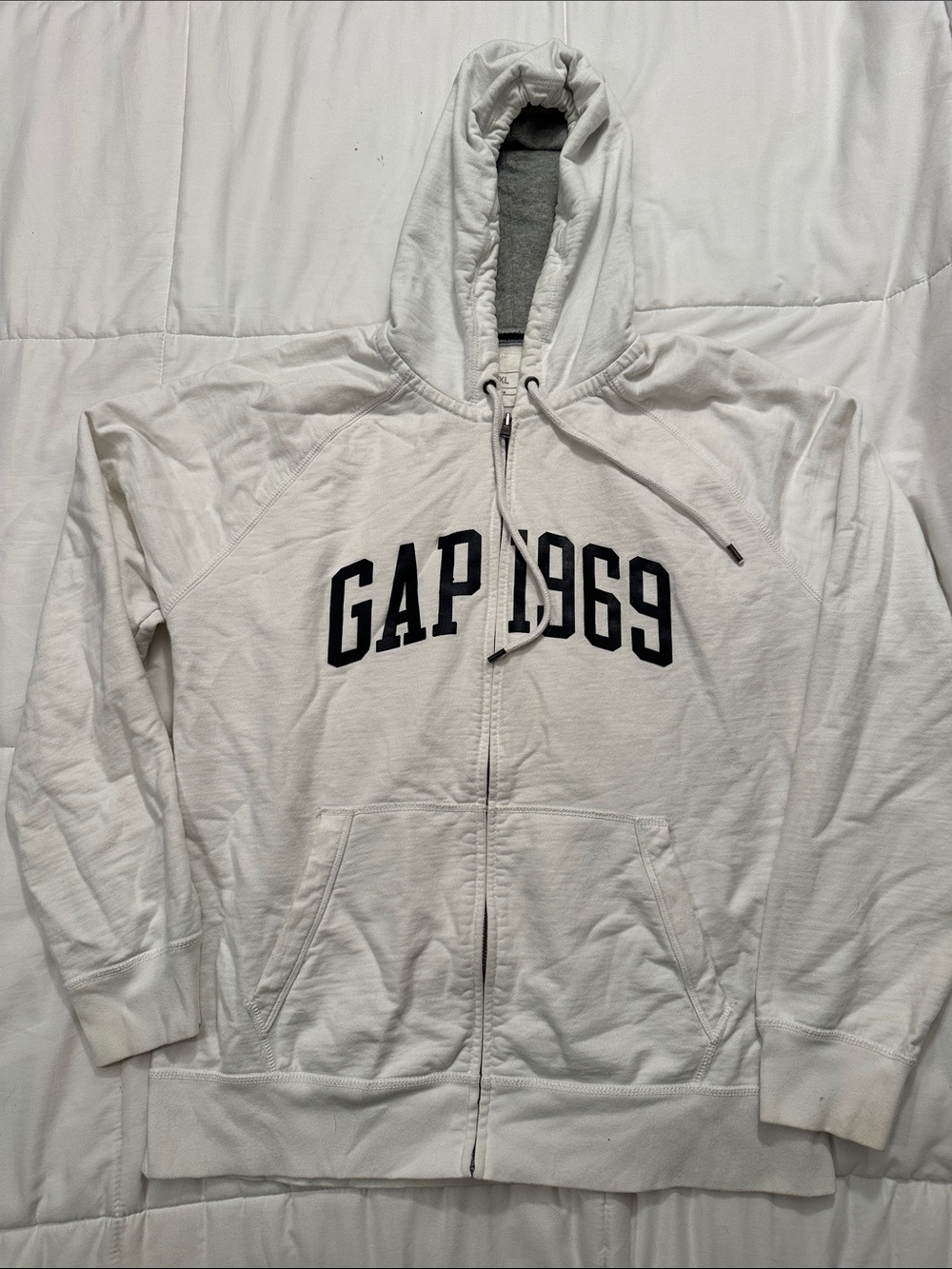 GAP White Full-Zip Hoodie with Navy Logo